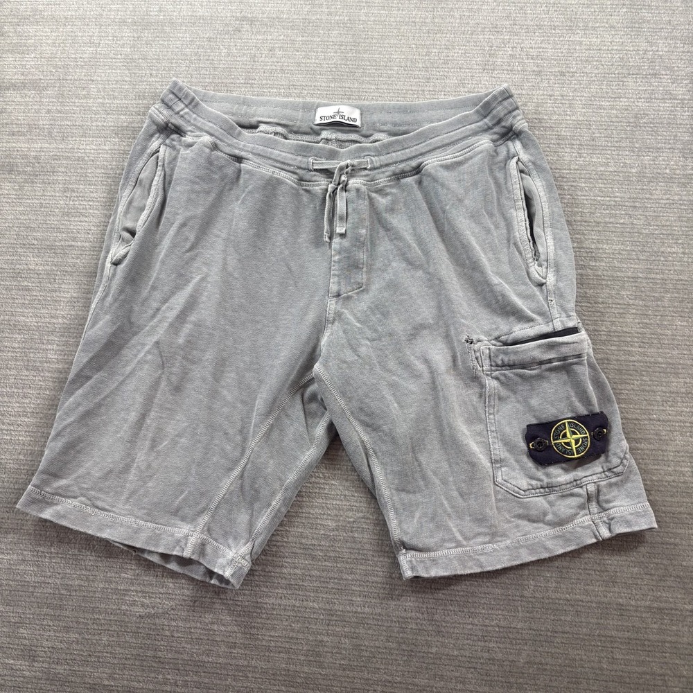 Stone Island Cargo Shorts Mens XL Gray Canvas Logo Pockets Button Distressed